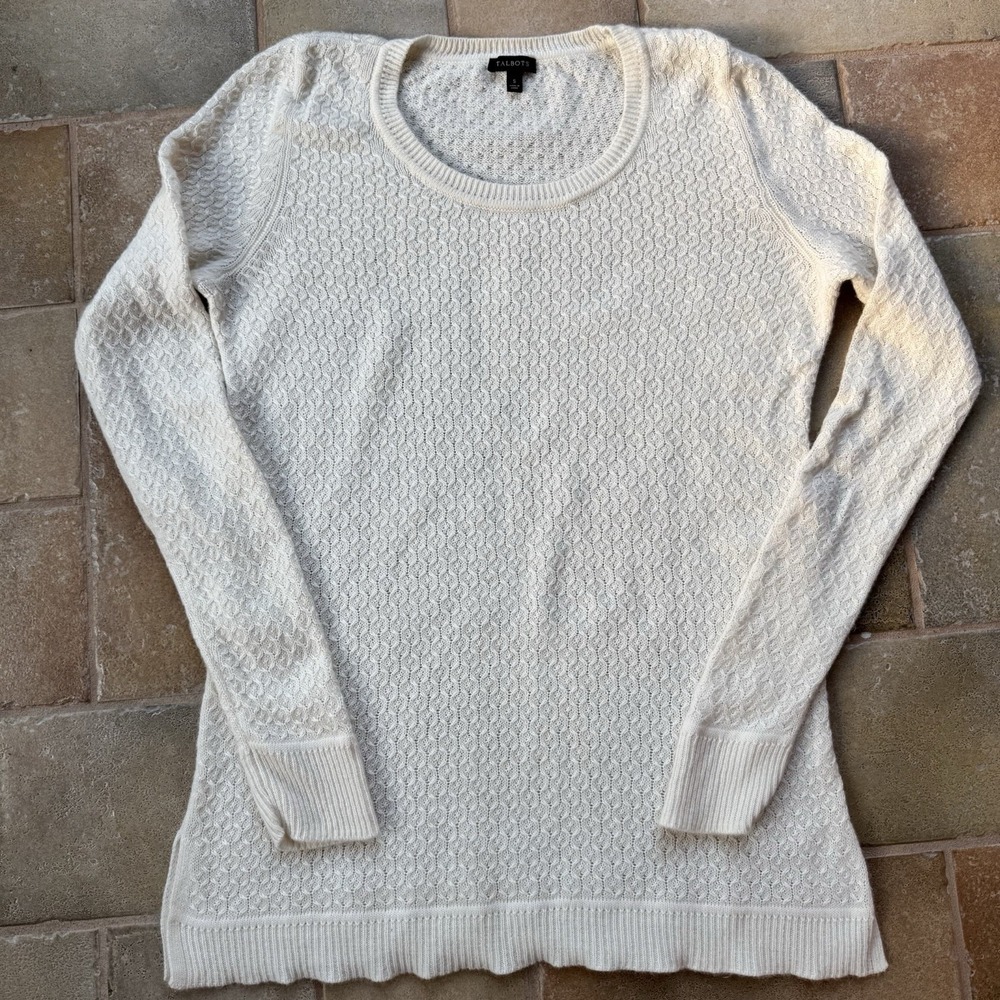 Talbots Women's Size S Cream Textured Long Sleeve Lambswool Blend‎ Sweater